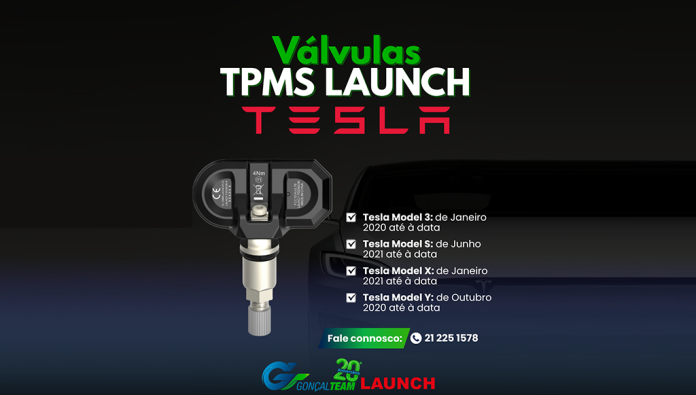 Gonçalteam lança válvulas TPMS Launch para modelos Tesla